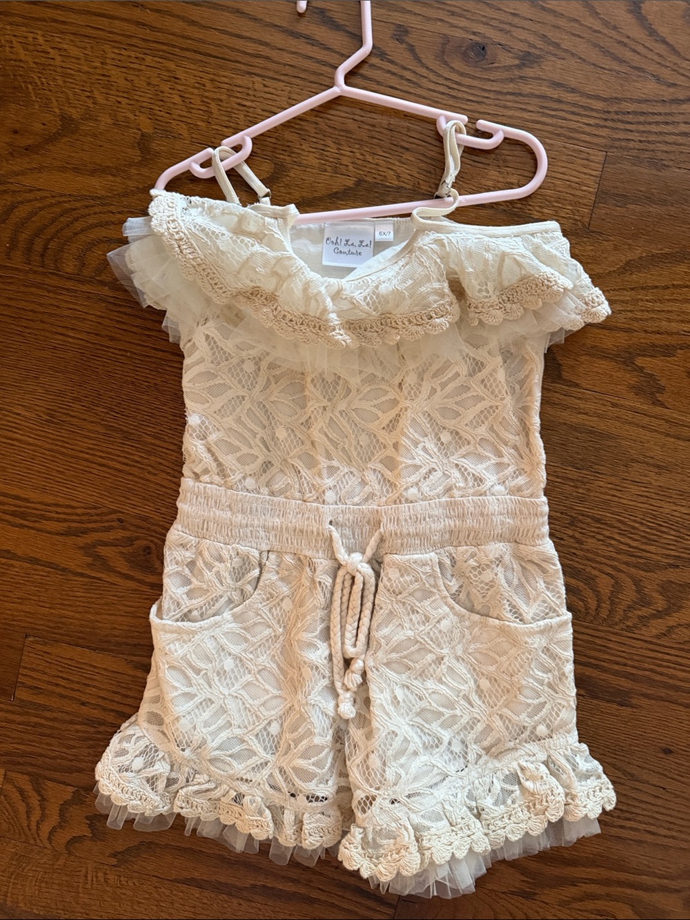 Ooh! La, La! Couture Cream Lace Romper with Ruffle Trim